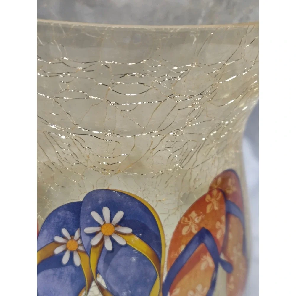 Boscovs Crackled Glass Beach Flip Flops Hurricane Candle Holder Vase V3840BV